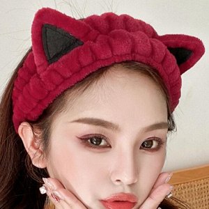 COSMOСOLLECTION_GIFTS Плюшевая повязка для волос с кошачьими ушками для умывания и макияжа, красная