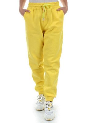 M061 YELLOW Брюки спортивные женские на флисе (100% хлопок) 7986
