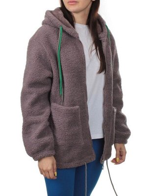 1002GRAY/VIOLET Куртка плюшевая демисезонная (65% хлопок, 35% полиэстер) оверсайз 48-52