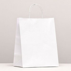 Пакет крафт без печати, белый, круглая ручка 24x14x28 см