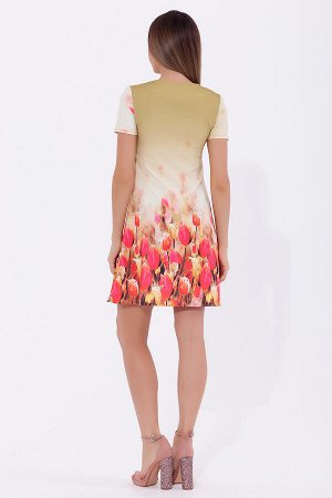 #69825 Платье Оливковый/тюльпаны