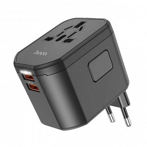 Универсальный переходник + зарядное устройство Hoco Fast Universal Travel PD20W +QC3.0 2USB - USA, UK, EU, AU