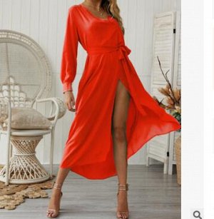 Платье с V-образным вырезом,красный