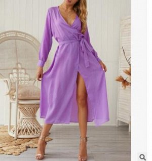 Платье с V-образным вырезом,фиолетовый