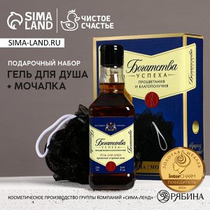 Подарочный набор «Богатства и успеха!», гель для душа виски 250 мл и мочалка для тела, Чистое счастье
