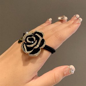 COSMOСOLLECTION_GIFTS Резинка для волос с декоративным цветком из страз, черная