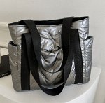 Сумка-шопер текстильная дутая стеганая на плечо с отделениями, серый
