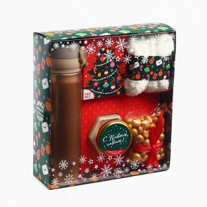 Подарочный набор новогодний «Веселья в новом году»: чай со вкусом лесных ягод 50 г, крем-мед хлопковый 120 г, арахис в шоколадной глазури, 100 г, носки р-р: 36.