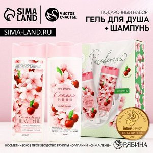 Подарочный набор косметики «Расцветай!», гель для душа и шампунь для волос, 2 х 250 мл, ЧИСТОЕ СЧАСТЬЕ