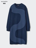 UNIQLO - свободное платье с узором змейки от Marimekko из шерсти ягненка - 07 GRAY