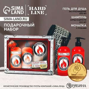 Подарочный набор косметики «Незаменимый чистый запас», гель для душа, шампунь для волос, 2x300 мл и мочалка для тела, HARD LINE
