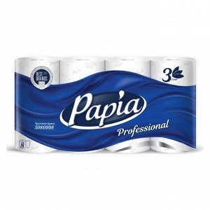 Бумага туалетная Hayat Papia на втулке 3сл белая (8шт/пач) Professional Warm.