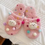 Тапочки из иск. меха с плюшевым декором, розовый