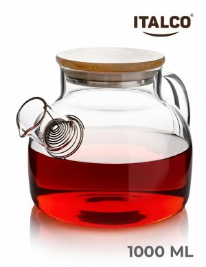 Чайник заварочный (ITALCO GLASS TEAPOT) [1000мл, 650гр., стекло, бамбук]