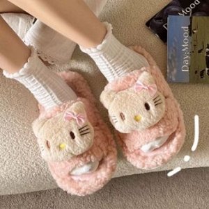 Тапочки нескользящие из иск. меха-букле с плюшевым декором, розовый