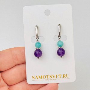 Серьги двойные из Аметиста и Амазонита