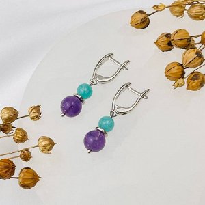 Серьги двойные из Аметиста и Амазонита