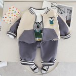 Детский комплект: толстовка + лонгслив, с принтом + брюки, цвет серый