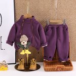Детский утепленный костюм: кофта с мишкой + брюки, цвет фиолетовый