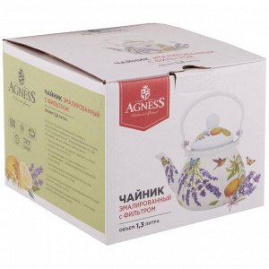 Эмалированный чайник AGNESS Provence Lemon с нержавеющим фильтром, 1,3 л — эксклюзивный дизайн, универсальность и яркий акцент вашей кухни, 1 шт.