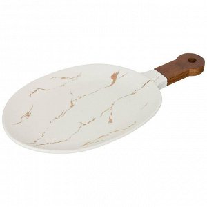 Lefard Сервировочное блюдо с деревянной ручкой &quot;Золотой мрамор&quot; - белое, 37,5x19x2,4 см, 1 шт.