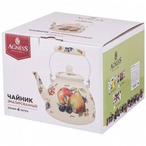 Чайник эмалированный AGNESS "Секретные ингредиенты" 4 л – эксклюзивный дизайн, универсальность для всех плит, идеален для подарка, 1 шт.