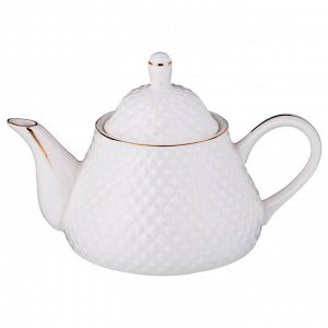 Фарфоровый чайник Lefard Diamand Gold 350 мл – белый с золотой каймой, премиум-упрочнённый, подарочная упаковка, 1 шт.