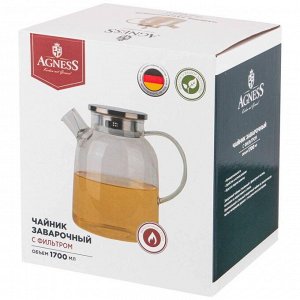 Заварочный чайник из жаропрочного стекла и бамбука Amber 1,7 л с фильтром – стиль и экологичность для вашего чаепития, 1 шт.