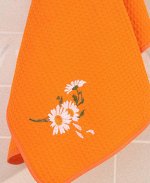 Кухонное вафельное полотенце 50x70 см &quot;Ромашки&quot; из 100% хлопка, оранжевое, 1 шт.