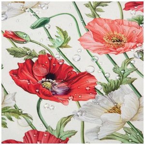 Скатерть "Маки" 140x180 см, Кремовая, 100% Хлопок с Пропиткой, Твил - Идеальный Выбор для Вашего Стола!, 1 шт.