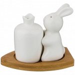 Элегантный набор для специй на деревянной подставке 11.5x7x1 см