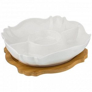 Элегантная менажница на деревянной подставке, 3 секции, 27x27x6 см, 1 шт.
