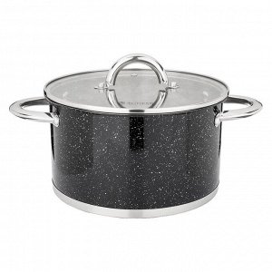Кастрюля Black Marble 4.6L с стеклянной крышкой из нержавеющей стали 22x12.5 см, 1 шт.