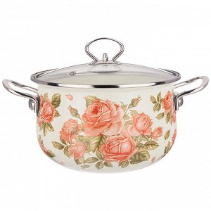 Agness Эмалированная кастрюля с стеклянной крышкой &quot;Корейская Роза&quot;, 3.6 л, 22x13 см, 1 шт.
