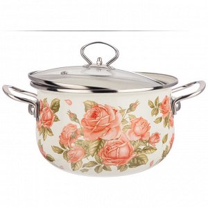Agness Эмалированная кастрюля с стеклянной крышкой &quot;Корейская Роза&quot;, 3.6 л, 22x13 см, 1 шт.