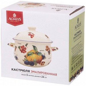 Эмалированная кастрюля с крышкой "Прованс Лимоны", 5.0 л, 24x14 см - Идеальный помощник на кухне, 1 шт.