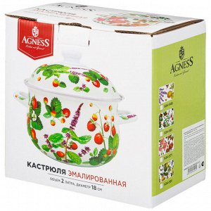 Эмалированная кастрюля с крышкой "Шиповник", 2.0 л, 18x11 см - идеальный помощник на кухне!, 1 шт.