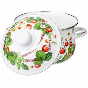 Эмалированная кастрюля с крышкой "Фруктовая корзина", 2.0 л, 18x11 см - идеальный выбор для вашей кухни, 1 шт.