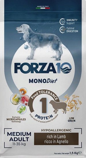 Сухой гипоаллергенных корм Forza 10 Medium Diet Angnello для взрослых собак средних пород Ягненок. 12 кг. Супер премиум. Италия