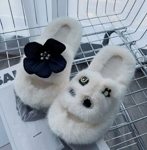 Тапочки нескользящие из иск. меха с декором, белый
