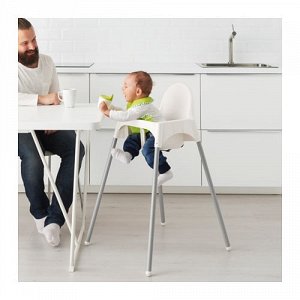 IKEA АНТИЛОП Высок стульчик с ремн безопасн, белый, серебристый