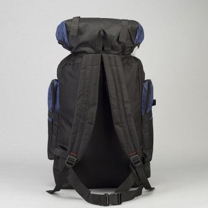 Рюкзак туристический, отдел на шнурке, 5 наружных карманов, цвет чёрный/синий