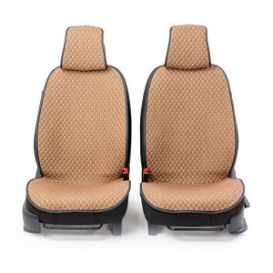 Накидки на передние сиденья CarPerformance, 2 шт. материал  fiberflax (мягкий лен), мелкое плетение, прострочка ромб, поролон 10 мм., противоскользящая подкладка , корич./бежевый