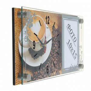 Часы настенно-настольные с фоторамкой "Чашка кофе", стекло, 17х32  см, микс