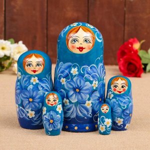 Матрёшка «Цветок», синее платье, 5 кукольная, 17 см