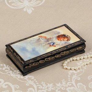 Шкатулка - купюрница «Ангелок на облаке». 8.5x17 см. лаковая миниатюра