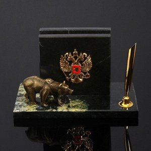Набор настольный "Герб с медведем", змеевик
