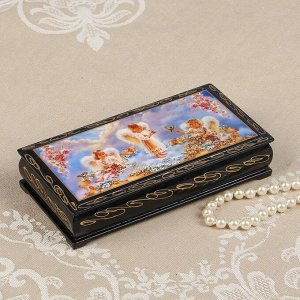 Шкатулка - купюрница «Ангелочки в облаках», 8,5*17 см, лаковая миниатюра