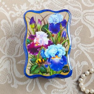 Шкатулка «Летний сад». синяя. 8x11.5 см. лаковая миниатюра