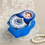 Шкатулка «Матрёшка», гжель, синяя, 11?8 см, лаковая миниатюра